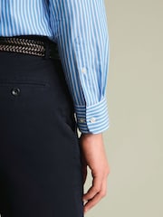 Charles Tyrwhitt Ocean Blue Stripe Stretch Washed Poplin Shirt - Image 3 of 5