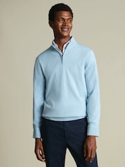 Charles Tyrwhitt Blue Merino Zip Neck Jumper - Image 1 of 5
