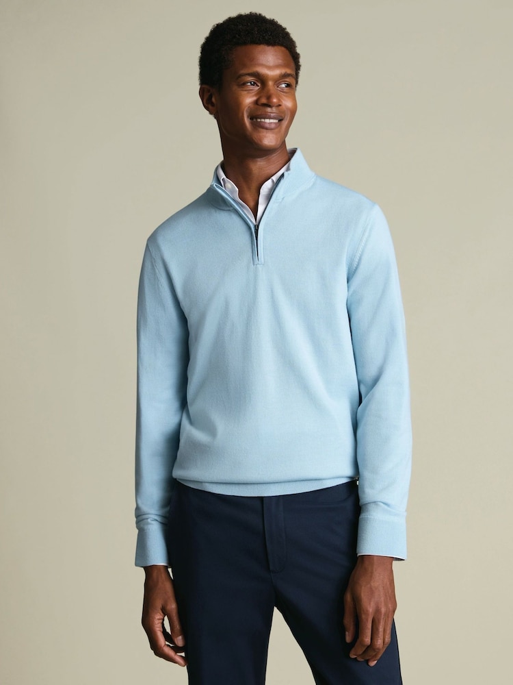 Charles Tyrwhitt Blue Merino Zip Neck Jumper - Image 1 of 5