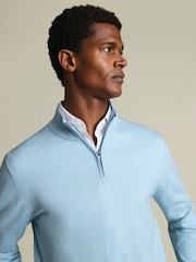 Charles Tyrwhitt Blue Merino Zip Neck Jumper - Image 2 of 5