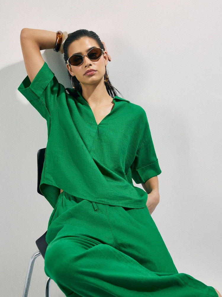 River Island Short Sleeve Linen Blend Shirt - תמונה 4 מתוך 4