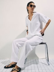 River Island מכנסיים אלסטיים מתערובת פשתן בגזרת קרסול צרה - תמונה 3 מתוך 4