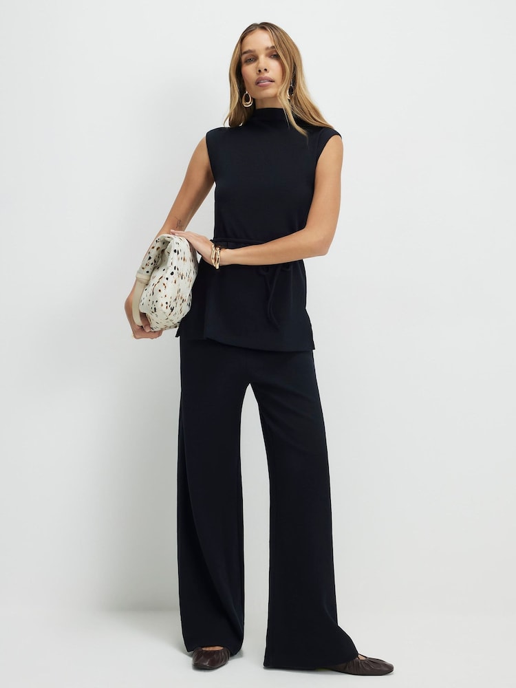 River Island Black High Waisted Textured Wide Leg Trousers - Image 1 of 4