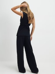River Island Black High Waisted Textured Wide Leg Trousers - Image 2 of 4