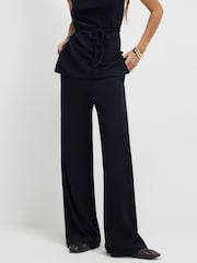 River Island Black High Waisted Textured Wide Leg Trousers - Image 4 of 4