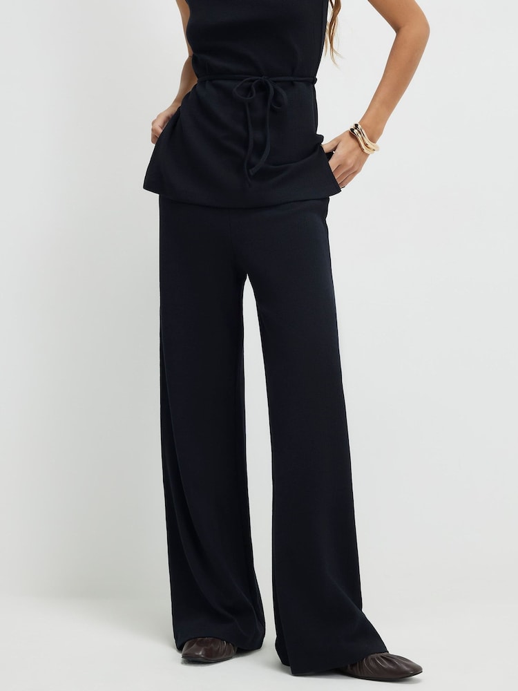 River Island Black High Waisted Textured Wide Leg Trousers - Image 4 of 4