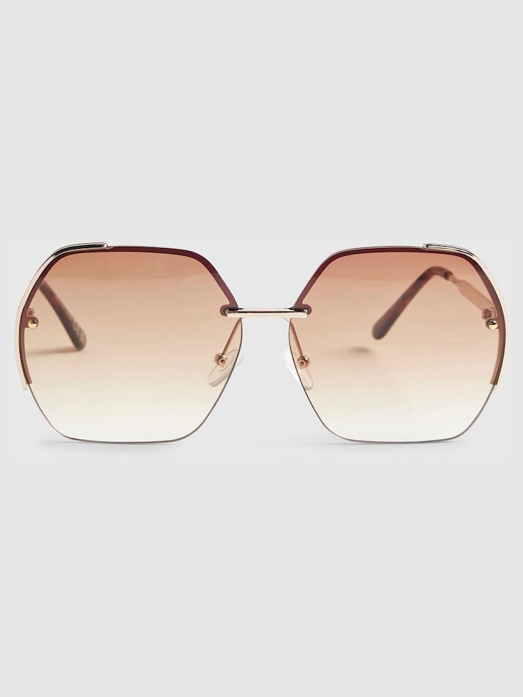 River Island Gold Oversized Glam Rimless Sunglasses - Image 2 of 3