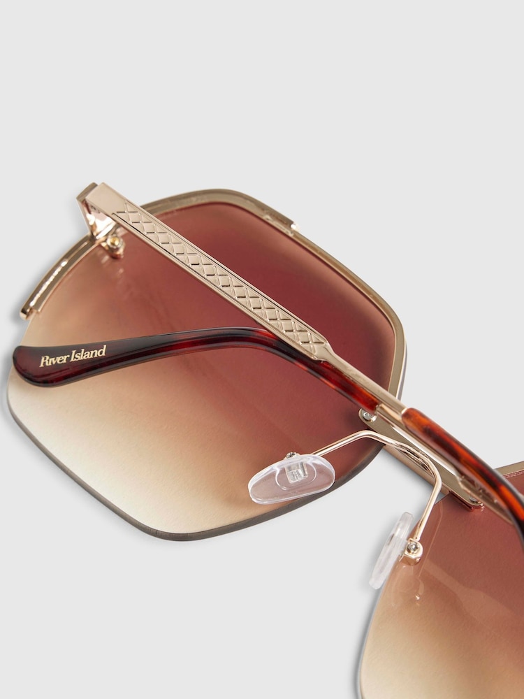 River Island Gold Oversized Glam Rimless Sunglasses - Image 3 of 3