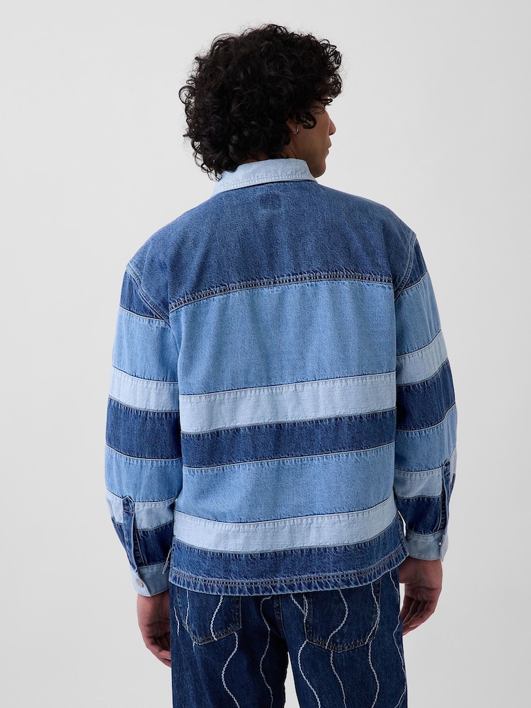 Gap x Harlem's Fashion Row Colourblock Denim Stripe Polo Shirt - Image 2 of 4 Gap x Harlem's Fashion Row Colourblock Denim Stripe Polo Shirt - Image 2 of 4