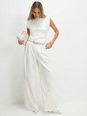 River Island White Sleeveless Cinched Waist Knitted Top - Image 3 of 4