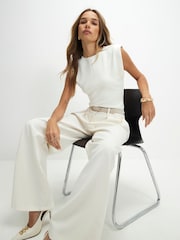 River Island White Sleeveless Cinched Waist Knitted Top - Image 4 of 4