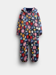 JoJo Maman Bébé Navy Floral Waterproof Fleece Lined All-In-One Puddlesuit - Image 1 of 5