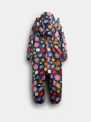JoJo Maman Bébé Navy Floral Waterproof Fleece Lined All-In-One Puddlesuit - Image 2 of 5