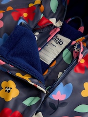 JoJo Maman Bébé Navy Floral Waterproof Fleece Lined All-In-One Puddlesuit - Image 4 of 5