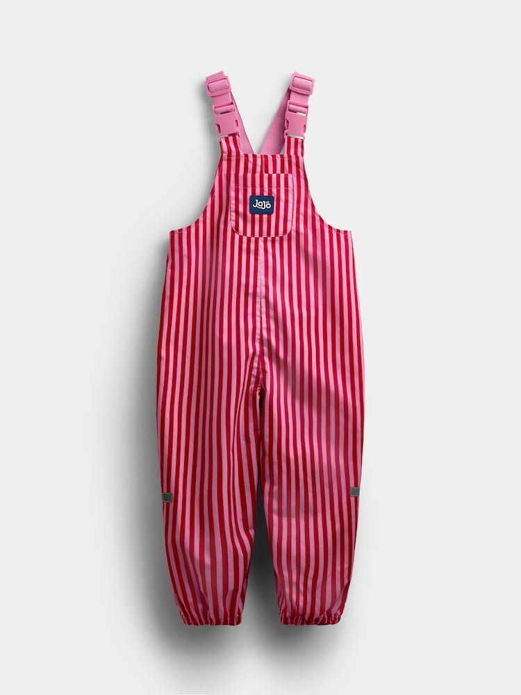 JoJo Maman Bébé Pink Stripe Waterproof Packaway Dungarees - Image 2 of 5 JoJo Maman Bébé Pink Stripe Waterproof Packaway Dungarees - Image 2 of 5