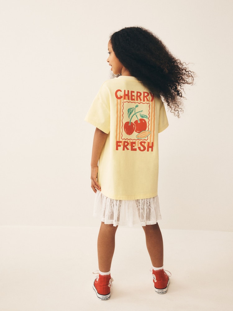 Bright Yellow Lace 2-In-1 T-Shirt Dress (3-16yrs) - Image 1 of 3
