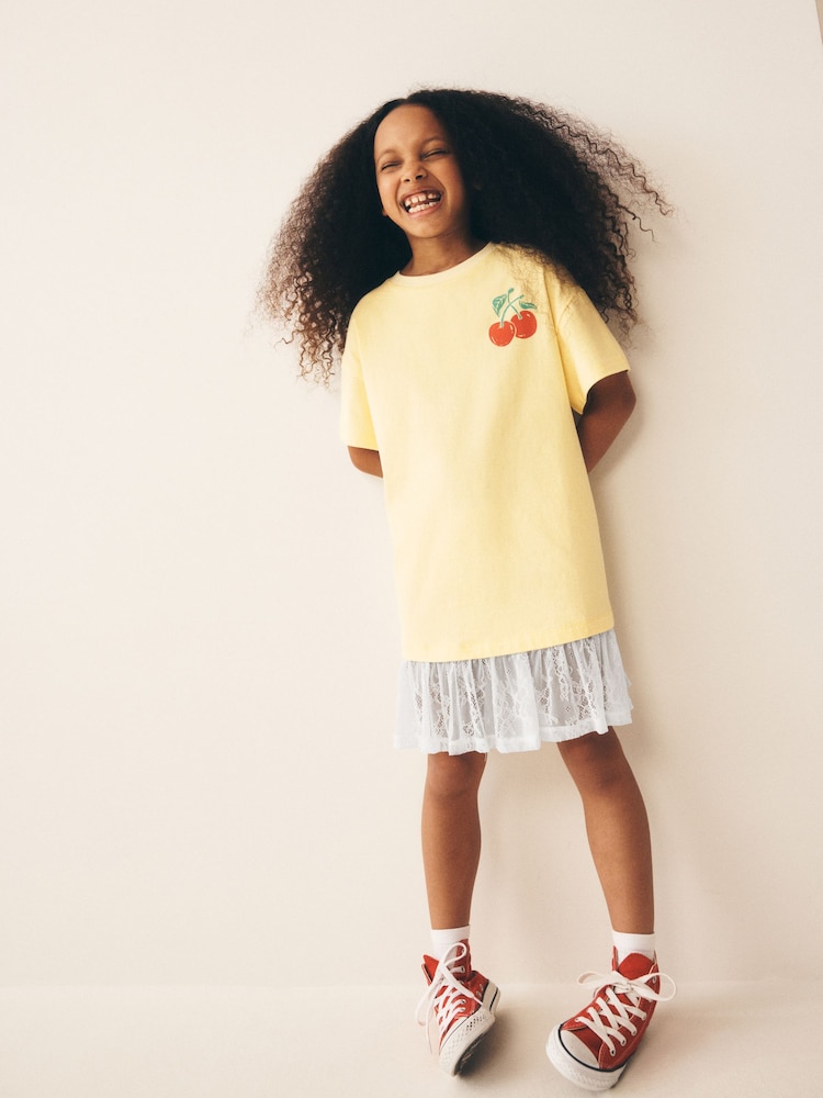 Bright Yellow Lace 2-In-1 T-Shirt Dress (3-16yrs) - Image 2 of 3