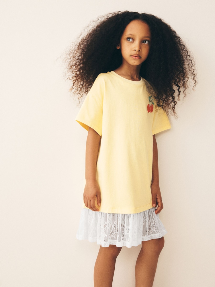 Bright Yellow Lace 2-In-1 T-Shirt Dress (3-16yrs) - Image 3 of 3