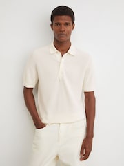 Reiss Ecru Warren Cotton-Blend Basket-Stitch Polo Shirt - Image 1 of 6