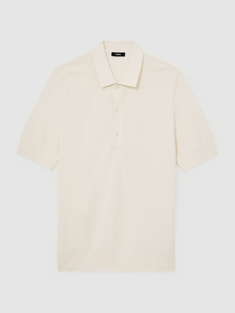 Reiss Ecru Warren Cotton-Blend Basket-Stitch Polo Shirt - Image 2 of 6