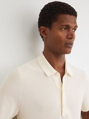 Reiss Ecru Warren Cotton-Blend Basket-Stitch Polo Shirt - Image 3 of 6