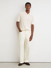 Reiss Ecru Warren Cotton-Blend Basket-Stitch Polo Shirt - Image 4 of 6
