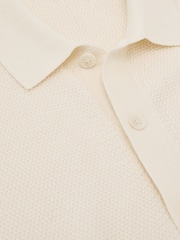 Reiss Ecru Warren Cotton-Blend Basket-Stitch Polo Shirt - Image 6 of 6