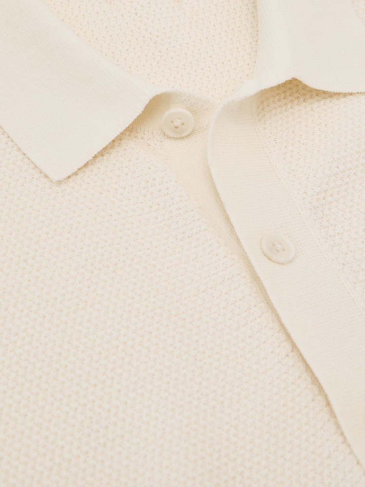 Reiss Ecru Warren Cotton-Blend Basket-Stitch Polo Shirt - Image 6 of 6