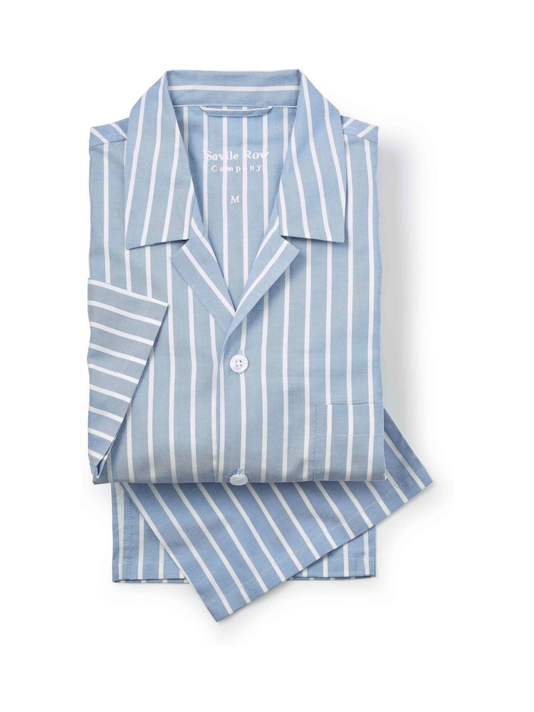 Savile Row Company Blue Pale Wide Stripe Cotton Twill Pyjamas - Image 1 of 1