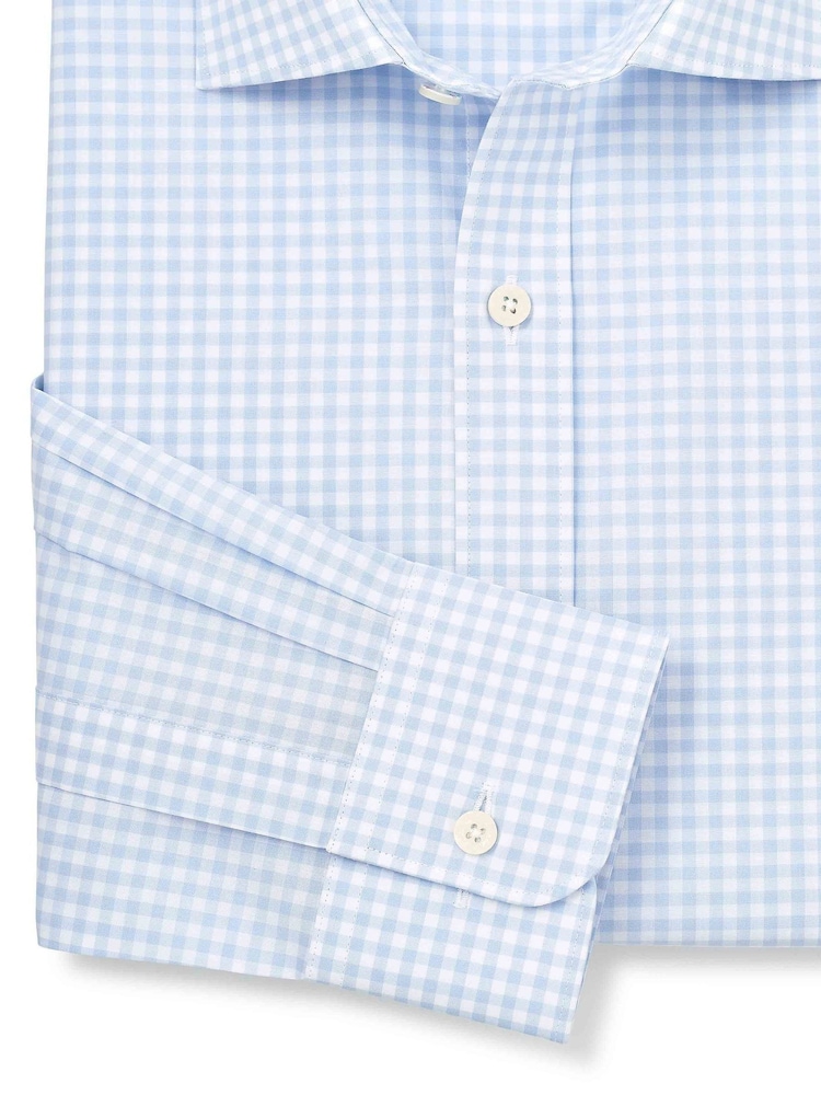 Savile Row Company Pale Blue Gingham Check Slim Fit Cotton Single Cuff Formal Shirt - Image 5 of 5 Savile Row Company Pale Blue Gingham Check Slim Fit Cotton Single Cuff Formal Shirt - Image 5 of 5