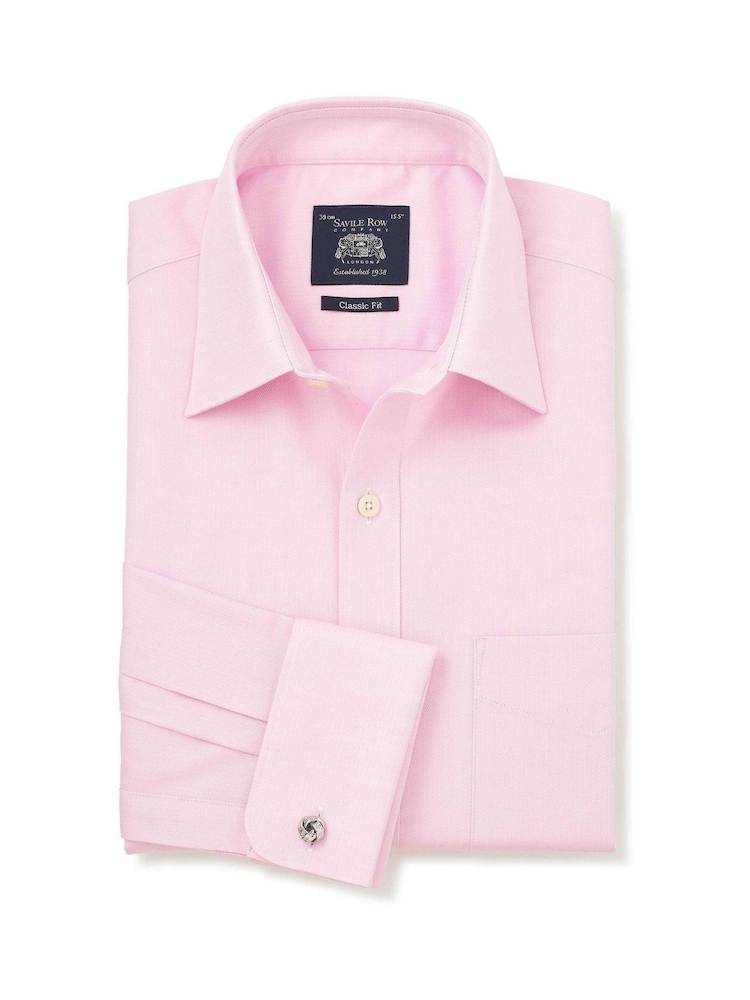 قميص رسمي من القطن بتلبيس كلاسيكي وخيوط نسيج متعاكسة وأساور مزدوجة من Savile Row Company - Image 1 of 3 قميص رسمي من القطن بتلبيس كلاسيكي وخيوط نسيج متعاكسة وأساور مزدوجة من Savile Row Company - Image 1 of 3