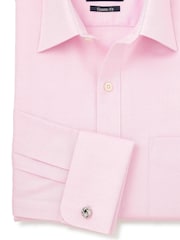 Savile Row Company Pink Classic Fit Cotton Herringbone Double Cuff Formal Shirt - Image 5 of 5