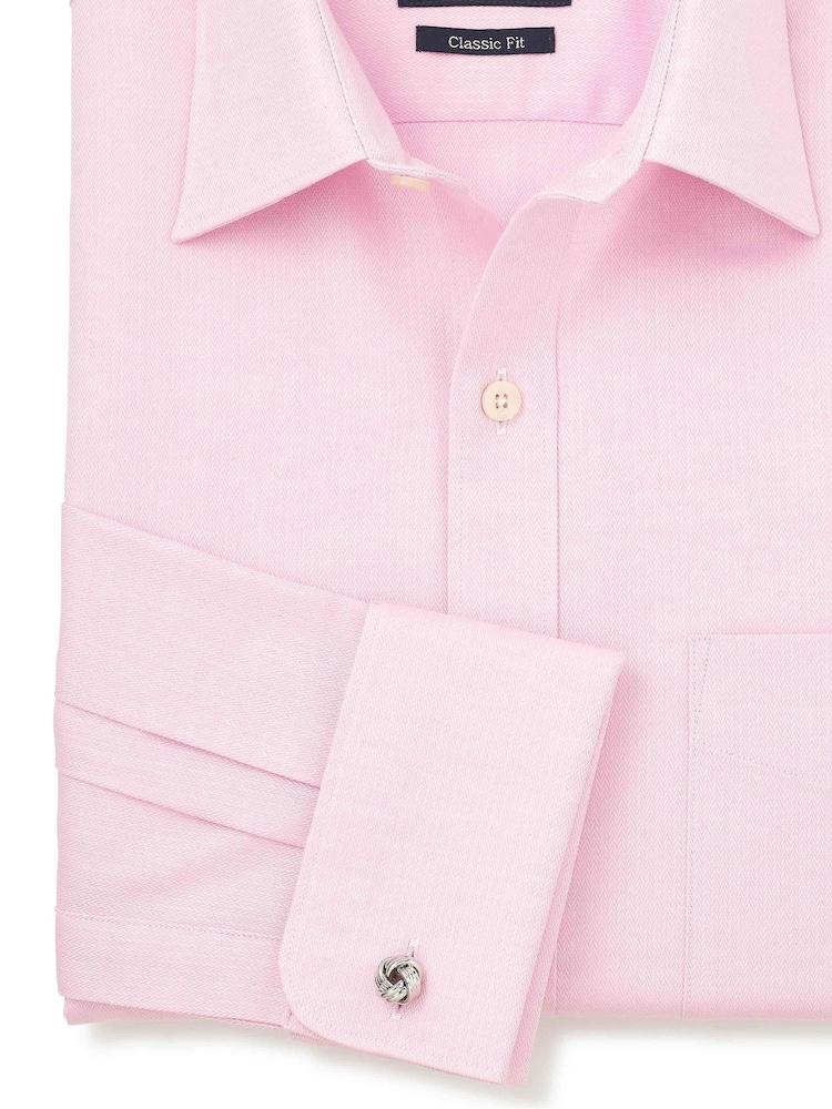 Savile Row Company Pink Classic Fit Cotton Herringbone Double Cuff Formal Shirt - Image 5 of 5
