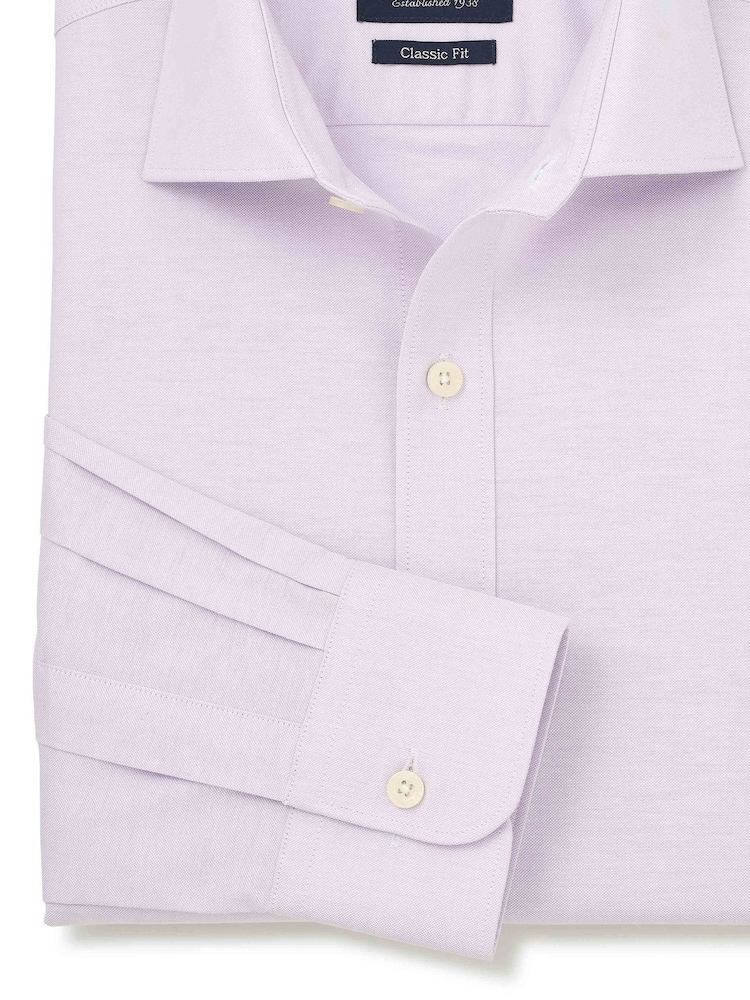 Savile Row Company Lilac Pinpoint Cotton Classic Fit Single Cuff Formal Shirt - Image 5 of 5