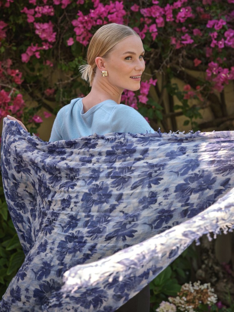 Blau - Pure Collection Wool Cashmere Ultrafine Lightweight Scarf - Bild 2 von 3