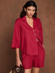 Mint Velvet Red Linen Drawstring Shorts - Image 1 of 7