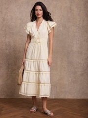 Mint Velvet Yellow Cotton Scallop Trim Maxi Dress - Image 1 of 8