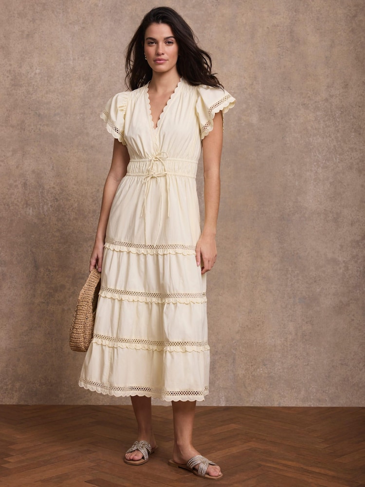 Mint Velvet Yellow Cotton Scallop Trim Maxi Dress - Image 1 of 8