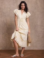 Mint Velvet Yellow Cotton Scallop Trim Maxi Dress - Image 2 of 8