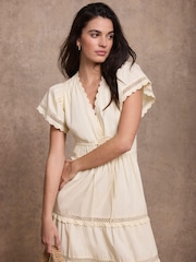 Mint Velvet Yellow Cotton Scallop Trim Maxi Dress - Image 3 of 8