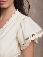 Mint Velvet Yellow Cotton Scallop Trim Maxi Dress - Image 4 of 8