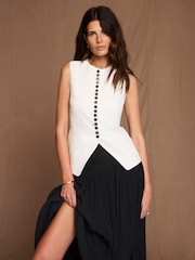 Mint Velvet Cream Linen Blend Longline Waistcoat - Image 2 of 7