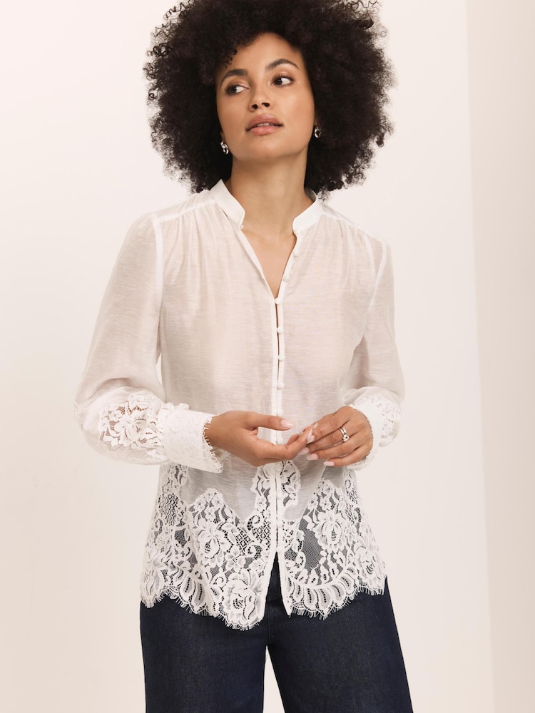 Mint Velvet Cream Lace Detail Blouse - Image 1 of 7 Mint Velvet Cream Lace Detail Blouse - Image 1 of 7