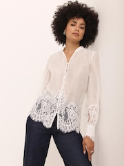Mint Velvet Cream Lace Detail Blouse - Image 2 of 7