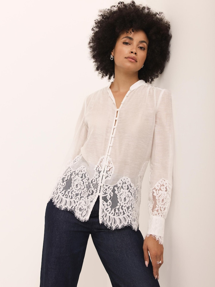 Mint Velvet Cream Lace Detail Blouse - Image 2 of 7 Mint Velvet Cream Lace Detail Blouse - Image 2 of 7