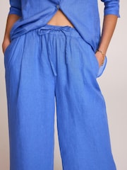 Mint Velvet Blue Linen Drawstring Wide Leg Trousers - Image 3 of 7