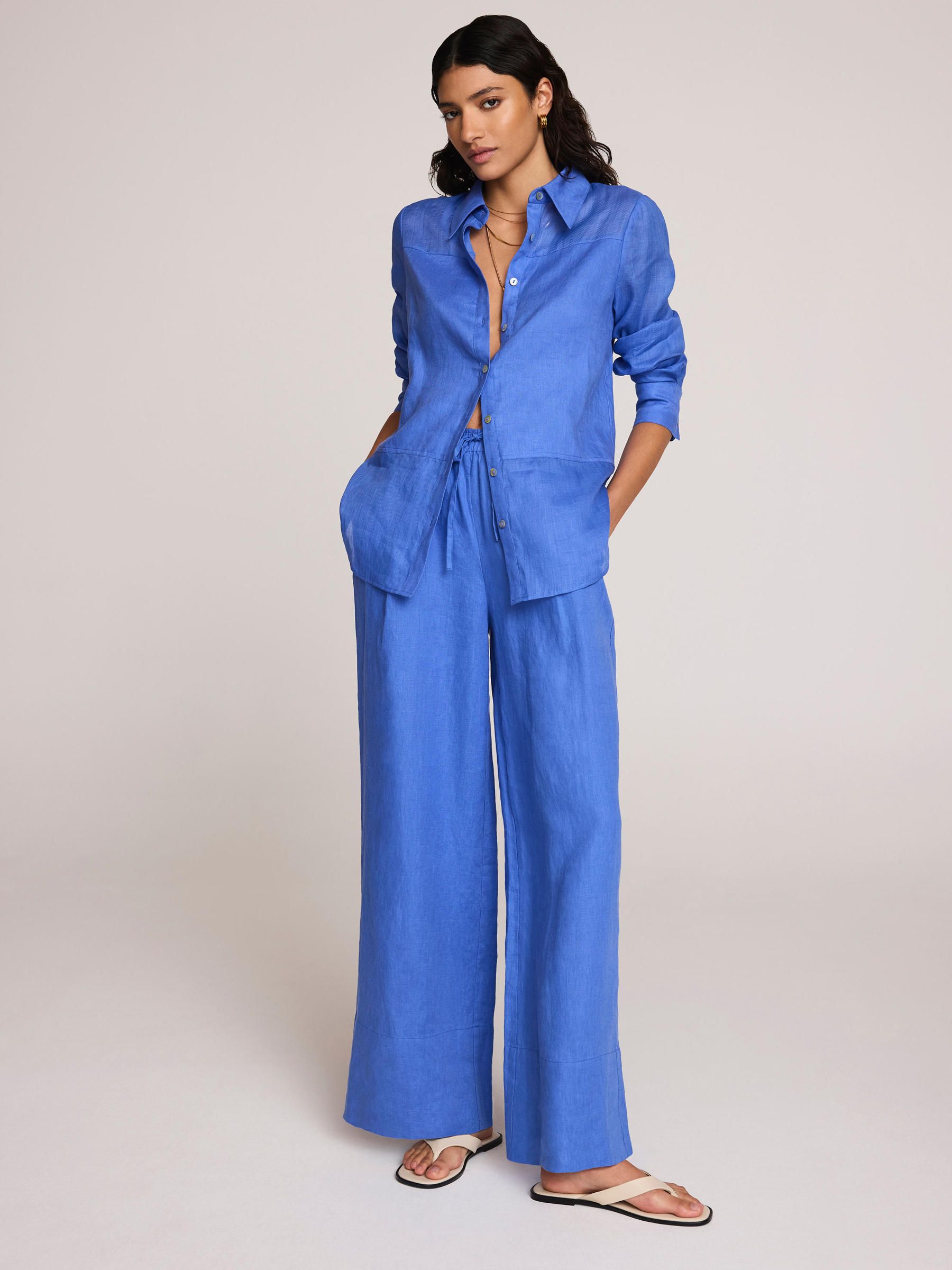 グルーミー　ブルー Buy Mint Velvet Blue Linen Drawstring Wide Leg Trousers from Next USA