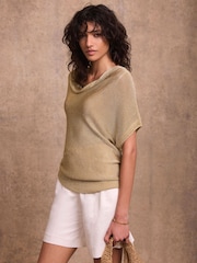 Mint Velvet Gold Metallic Knit Top - Image 1 of 7