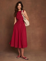 Mint Velvet Red Cotton Broderie Midi Dress - Image 1 of 8