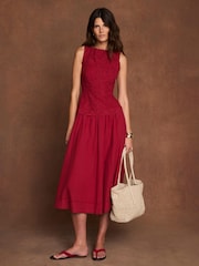 Mint Velvet Red Cotton Broderie Midi Dress - Image 3 of 8